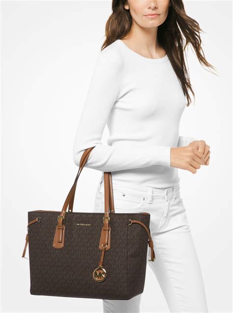 michael kors voyager medium logo tote bag-brown|michael kors voyager tote sale.